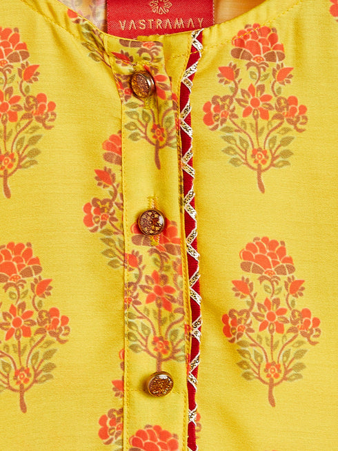 Vastramay SISHU Girl's Orange-Base-Printed Cotton Blend Kurta Patiyala Set